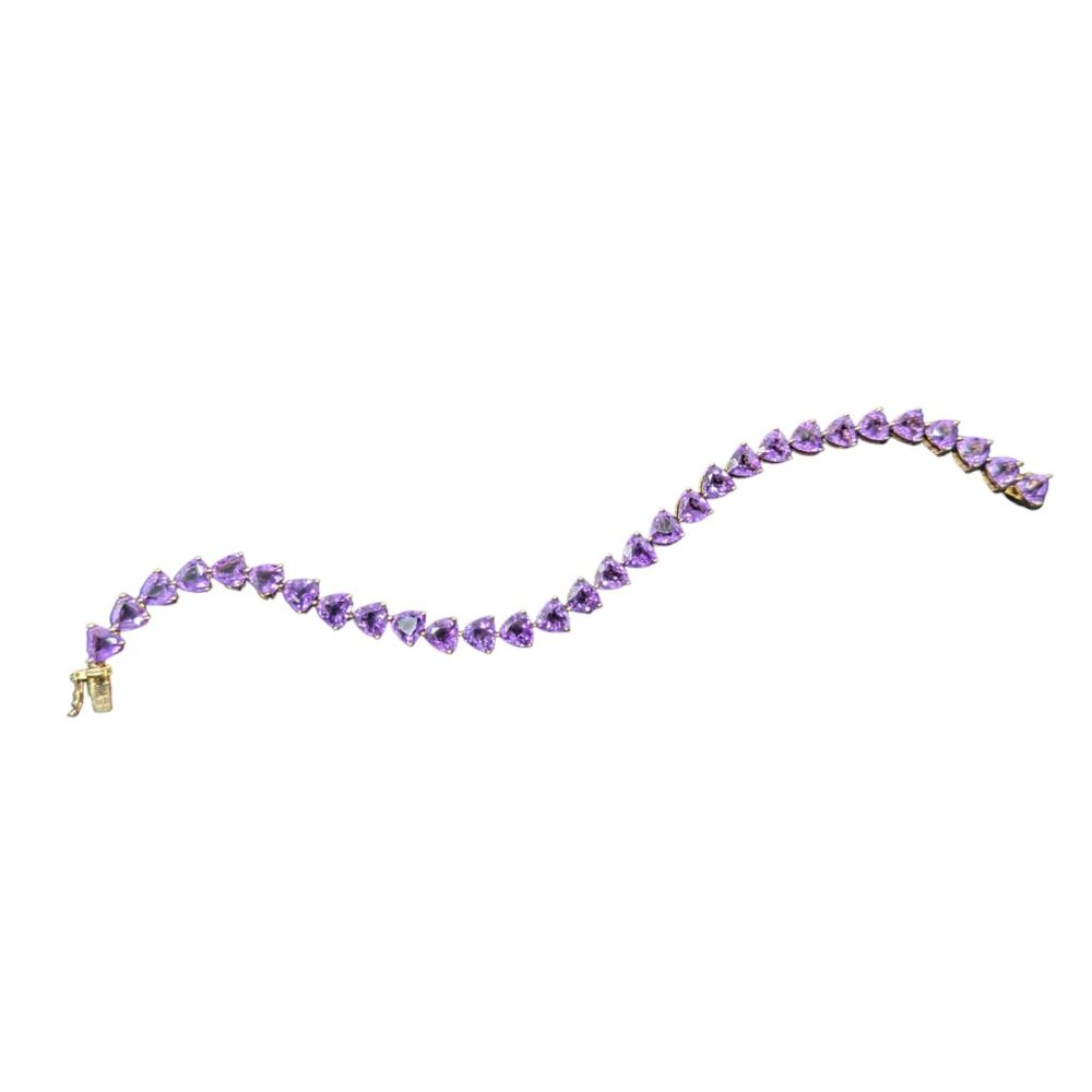Amethyst Trillion Shaped Tennis Bracelet 18k Over Sterling Silver - Picture 4 of 9